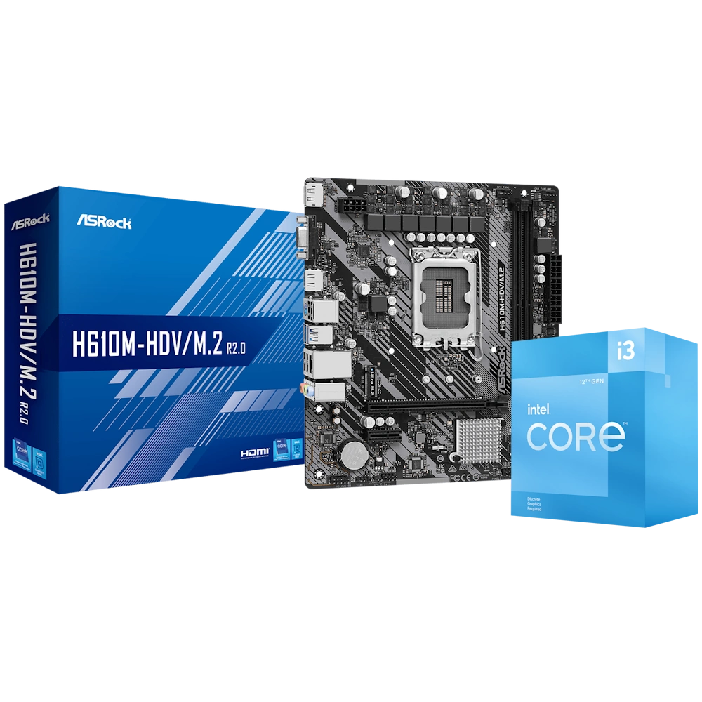 Intel Core i3-12100 + ASRock H610M-HDV/M.2 R2.0 Processor & Motherboard Bundle