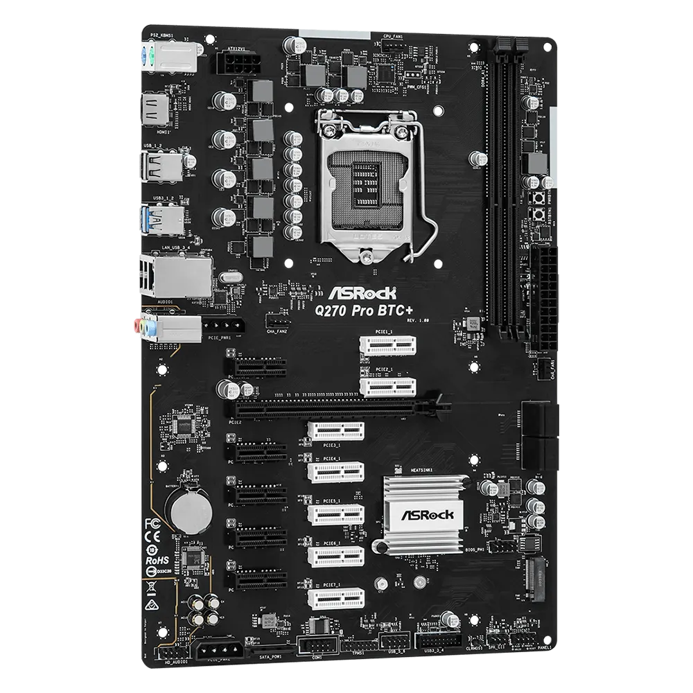 ASRock Q270 Pro BTC+ Intel 200 Series Mining Motherboard | 90-MXBHM0-A0UAYZ |