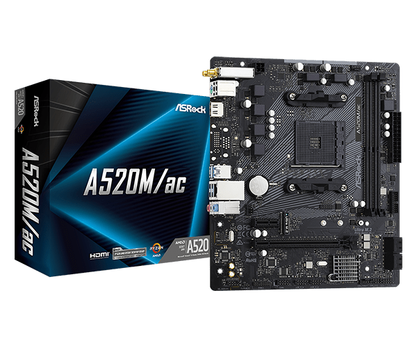 ASRock A520M/ac AM4 Socket Motherboard | 90 - MXBE70 - A0UAYZ - 4710483932311 - Vektra Computers LLC