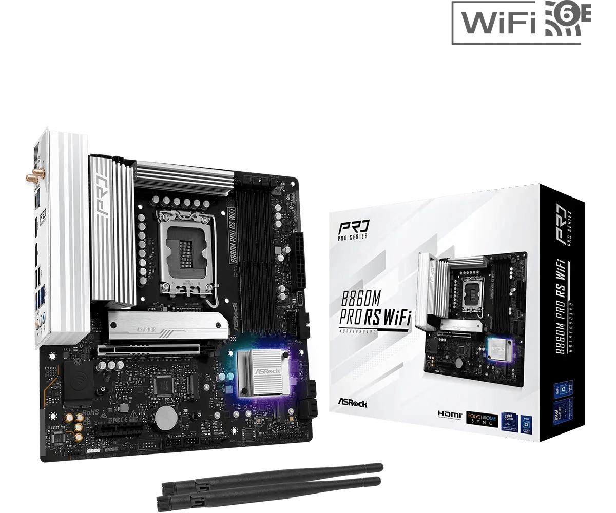 ASRock B860M Pro RS WiFi LGA1851 Socket Motherboard | 90 - MXBRQ0 - A0UAYZ - 4711581490284 - Vektra Computers LLC
