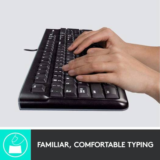 Logitech MK120 Wired Keyboard and Mouse for Windows, Optical Wired Mouse, USB Plug and Play, Full Size, PC/Laptop, English/Arabic Layout Black - 920 - 002546 - Vektra Computers LLC