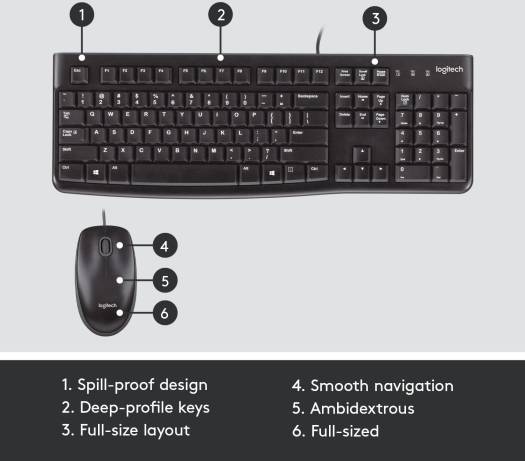Logitech MK120 Wired Keyboard and Mouse for Windows, Optical Wired Mouse, USB Plug and Play, Full Size, PC/Laptop, English/Arabic Layout Black - 920 - 002546 - Vektra Computers LLC
