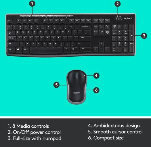 Logitech MK270 Wireless Keyboard And Mouse Combo For Windows, 2.4 Ghz Wireless, Compact Mouse, 8 Multimedia And Shortcut Keys, 2 Year Battery Life, English Layout, Graphite | 920 - 004509 - Vektra Computers LLC