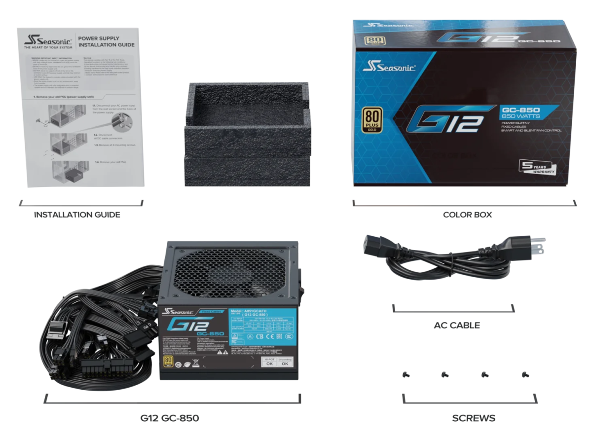 Seasonic G12 GC - 850 Power Supply 850 Watts | A851GCAFH - Vektra Computers LLC