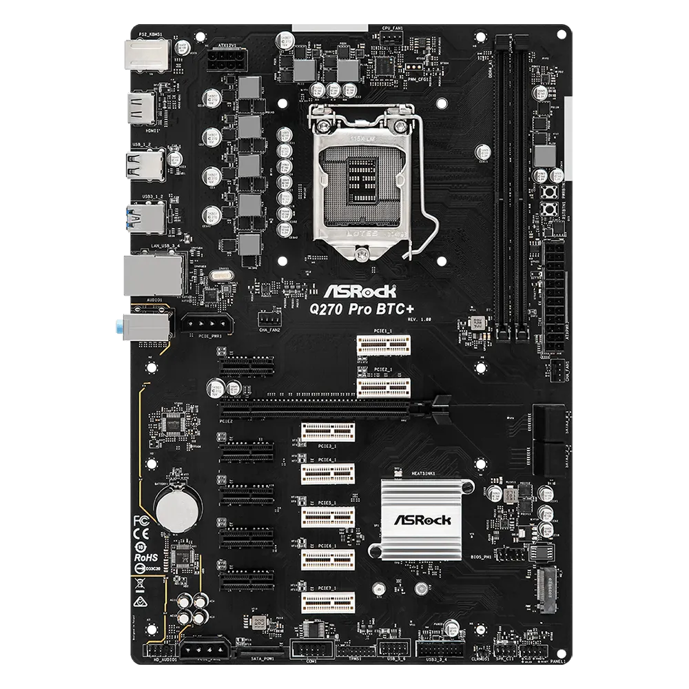 ASRock Q270 Pro BTC+ Intel 200 Series Mining Motherboard