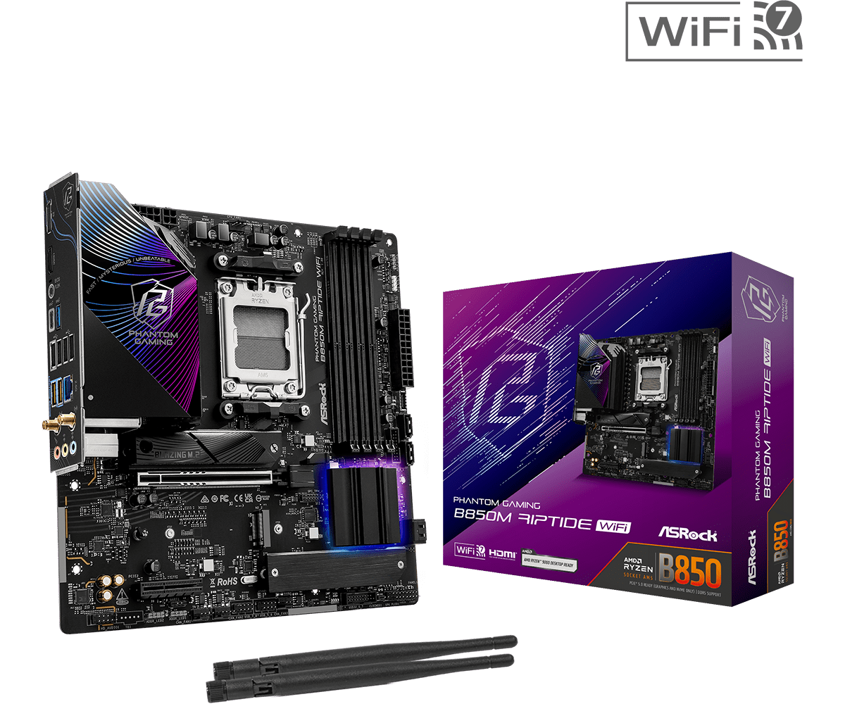 ASRock B850M Riptide WiFi AM5 Socket Motherboard | 90-MXBS30-A0UAYZ