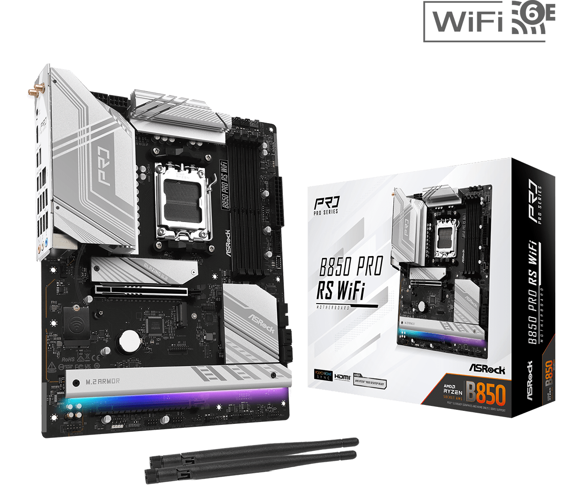 ASRock B850 Pro RS WiFi AM5 Socket Motherboard | 90-MXBQK0-A0UAYZ