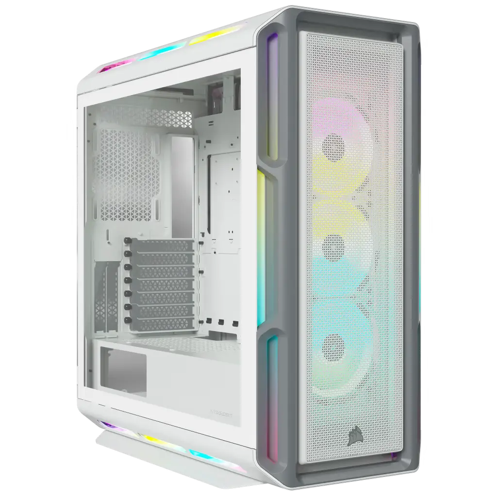 Corsair iCUE 5000T RGB Mid Tower ATX PC Case, Tempered Glass, 360mm Radiator, 3x120mm Fan Included, 7 + 2 Vertical Expansion Slots, White |CC-9011231-WW