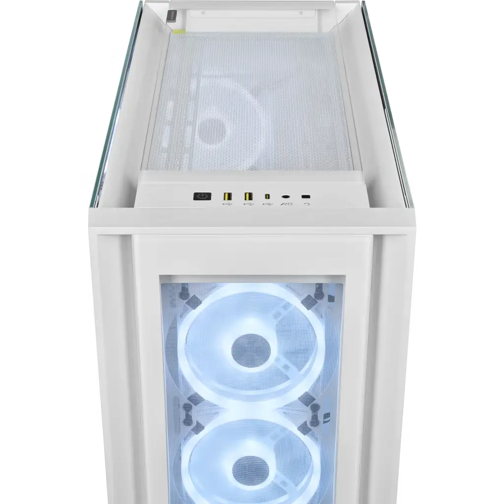 Corsair iCUE 5000X RGB QL Edition Mid Tower Case, Tempered Glass, 4 QL120 RGB Fans, Lighting Node Core, 136 Total RGB LEDs, White | CC-9011233-WW