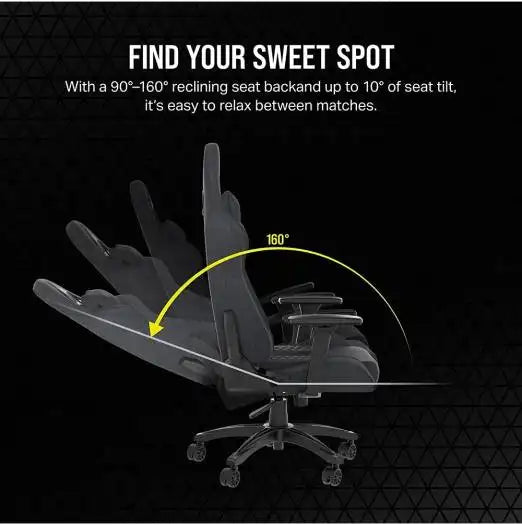 Corsair TC100 RELAXED Fabric Gaming Chair, Extended Seat & Padded Contact Points2D Armrests, Black | CF-9010051-WW