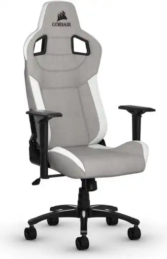 Corsair T3 RUSH Fabric Gaming Chair, 4D Armrest, Class 4 Gas Lift With 100mm Height Adjustment, Gray-White | CF-9010058-WW