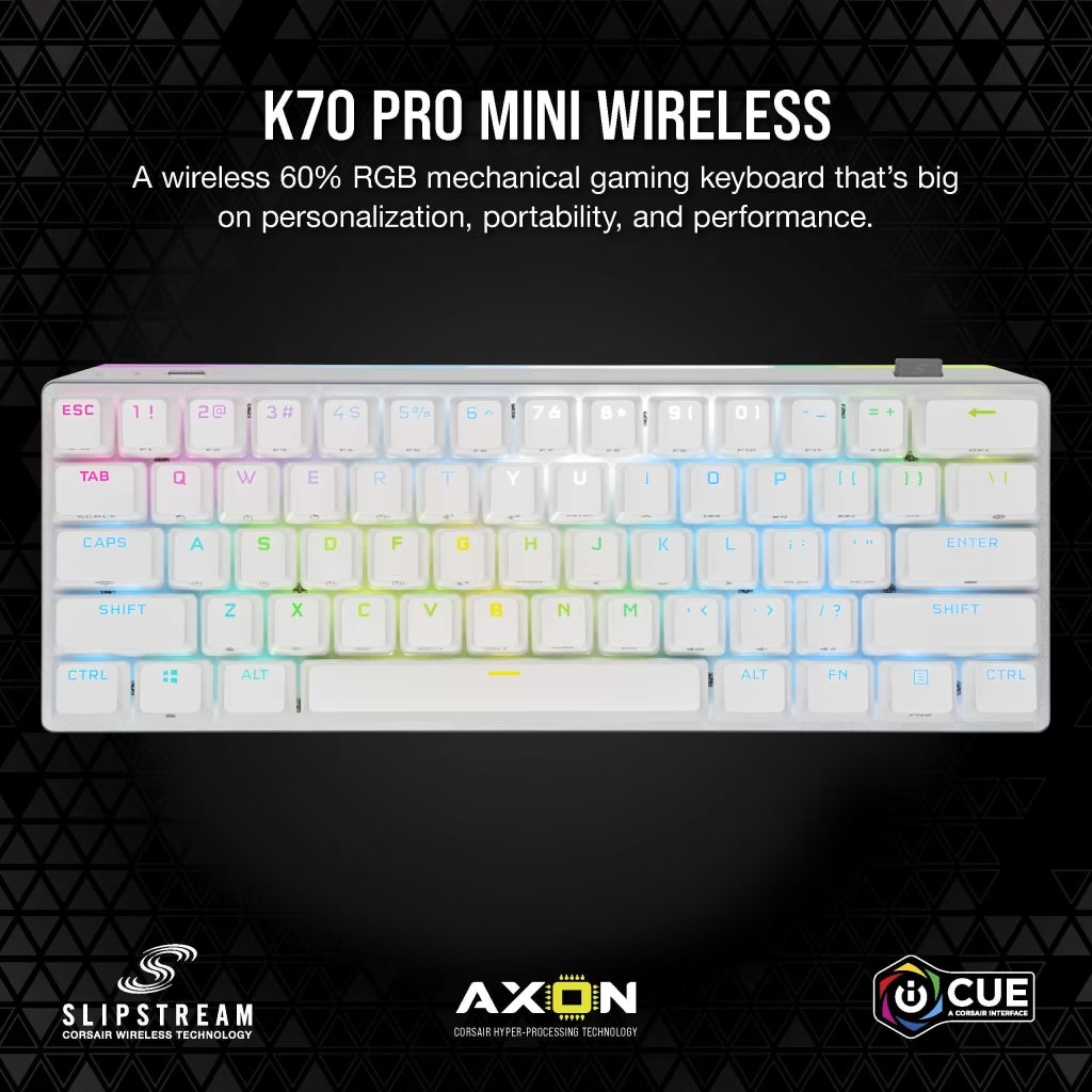 Corsair K70 RGB PRO Mini Wireless (MX RED) - WHITE Gaming Keyboard