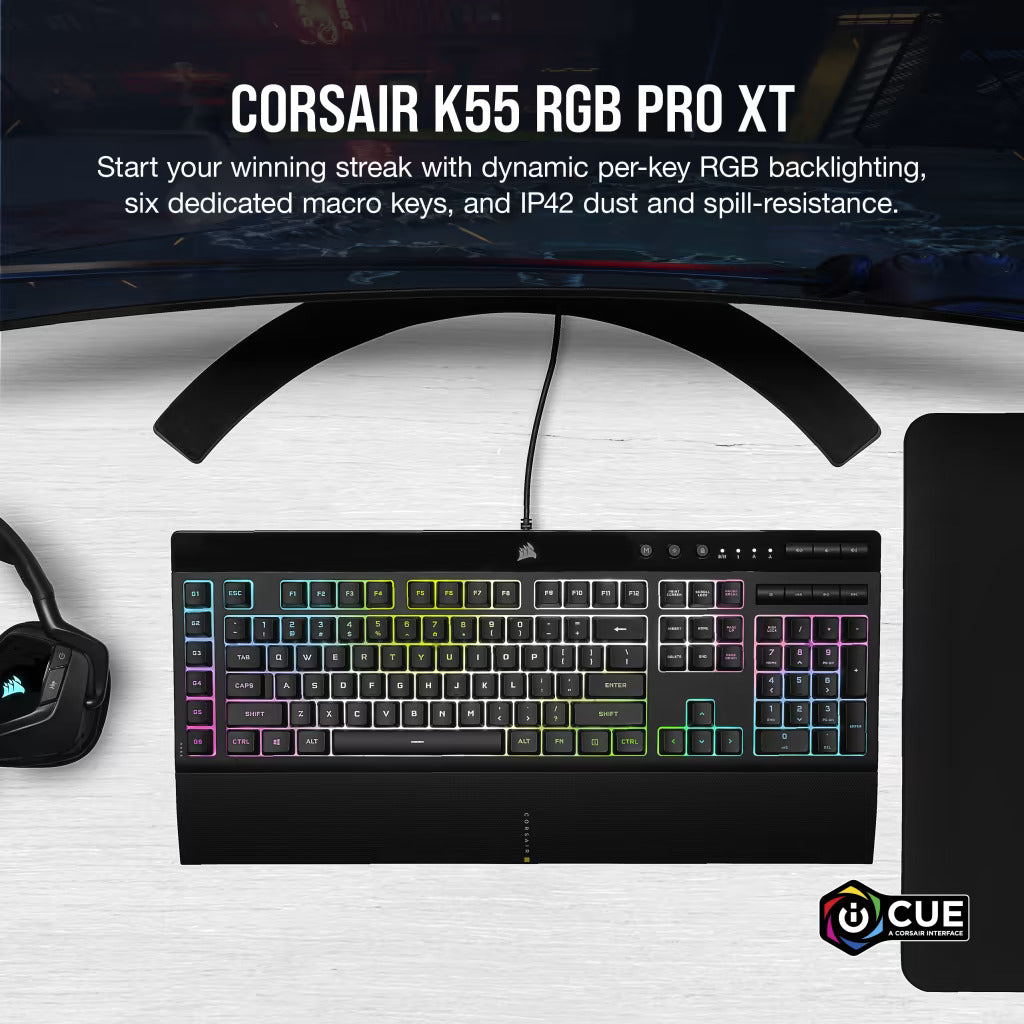 Corsair K55 PRO XT, RGB LED, Rubber Dome Gaming Keyboard