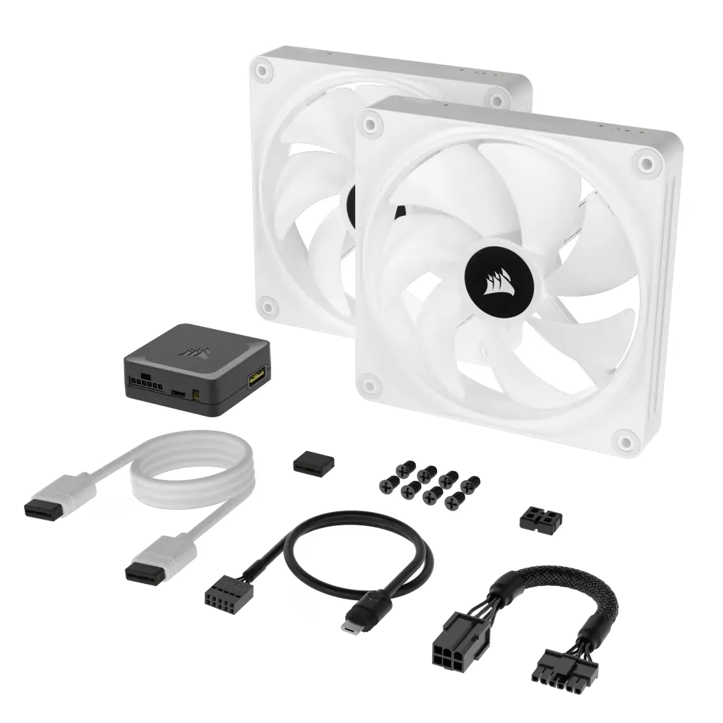 Corsair iCUE LINK QX140 RGB 140mm PWM PC Fans Starter Kit with iCUE LINK System Hub - White|CO-9051008-WW