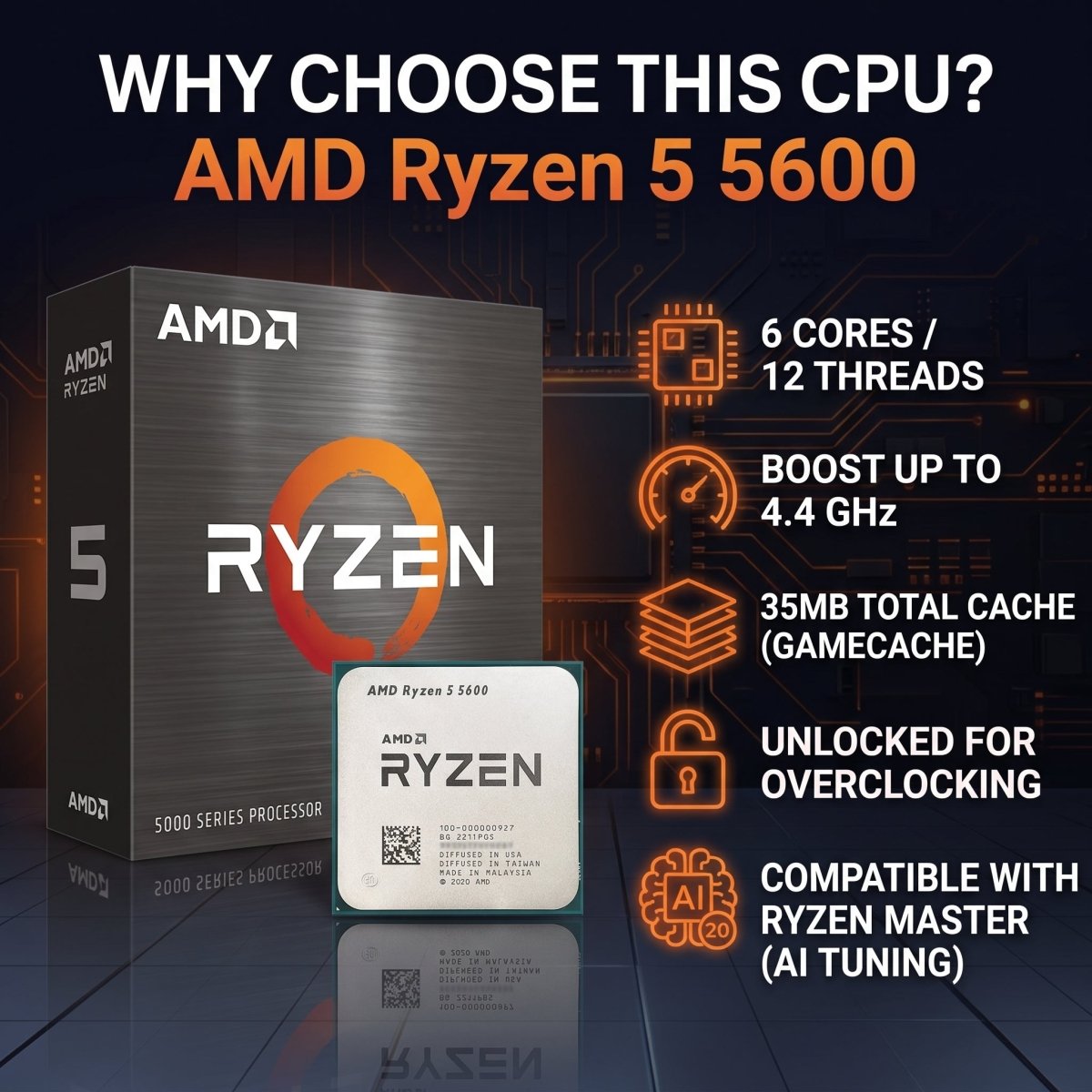 AMD Ryzen 5 5600 (6-Cores 12-Threads) Tray Processor - 00730143314190 - Vektra Computers LLC
