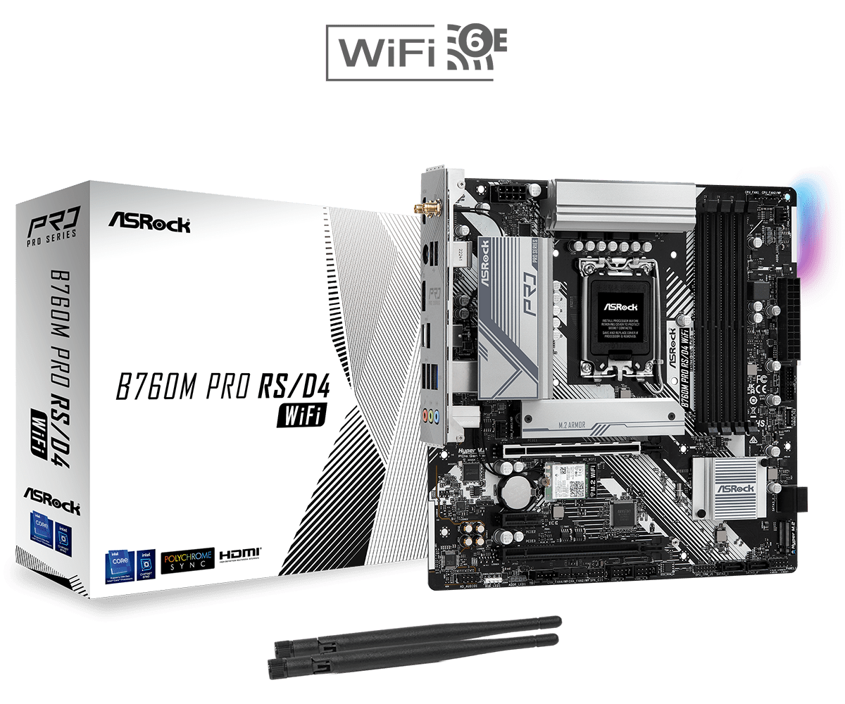 ASRock B760M Pro RS/D4 WiFi Intel LGA1700 Micro ATX Motherboard - 4710483941719 - Vektra Computers LLC