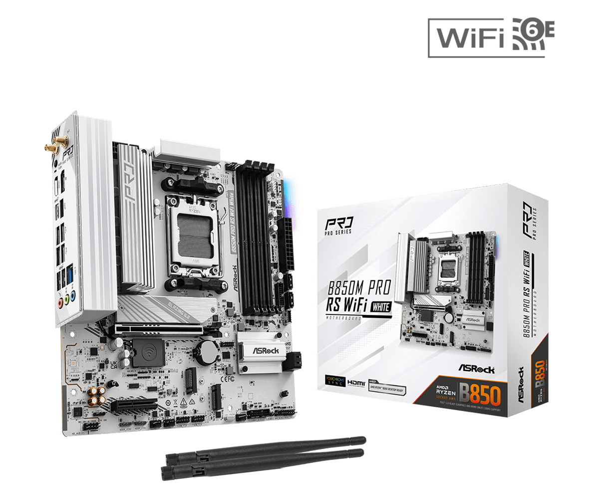 ASRock B850M Pro RS WiFi White AM5 Micro ATX Motherboard -  - Vektra Computers LLC