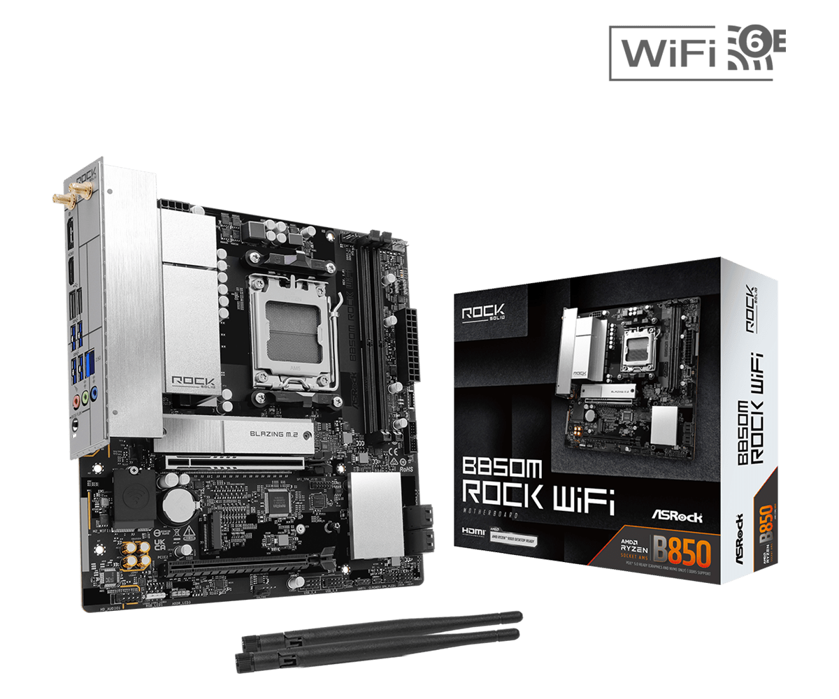 ASRock B850M Rock WiFi AM5 Micro ATX Motherboard - 4711581494169 - Vektra Computers LLC