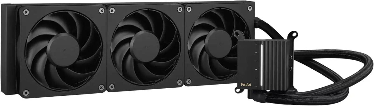 ASUS ProArt LC 360 CPU Liquid Cooler, 360mm Radiator Length, 3x 120mm Alphacool Apex Stealth Metal Fans, 3000 RPM Fan Speed, 68.99 CFM Airflow, Copper CPU Plate, Black | 90RC0120 - M0UAY0 - 4711387583616 - Vektra Computers LLC