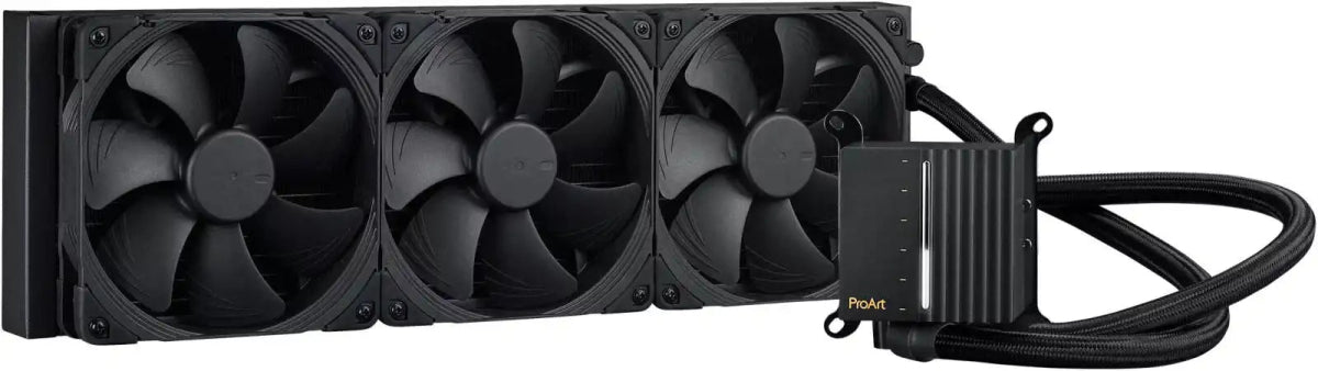 ASUS ProArt LC 420 CPU Liquid Cooler, 420mm Radiator Length, 3x Noctua NF - A14 IndustrialPPC 2000 PWM 140mm Fans, 2000 RPM Fan Speed, 107 CFM Airflow, Copper CPU Plate, Black | 90RC00N0 - M0UAY0 - 4711387367629 - Vektra Computers LLC