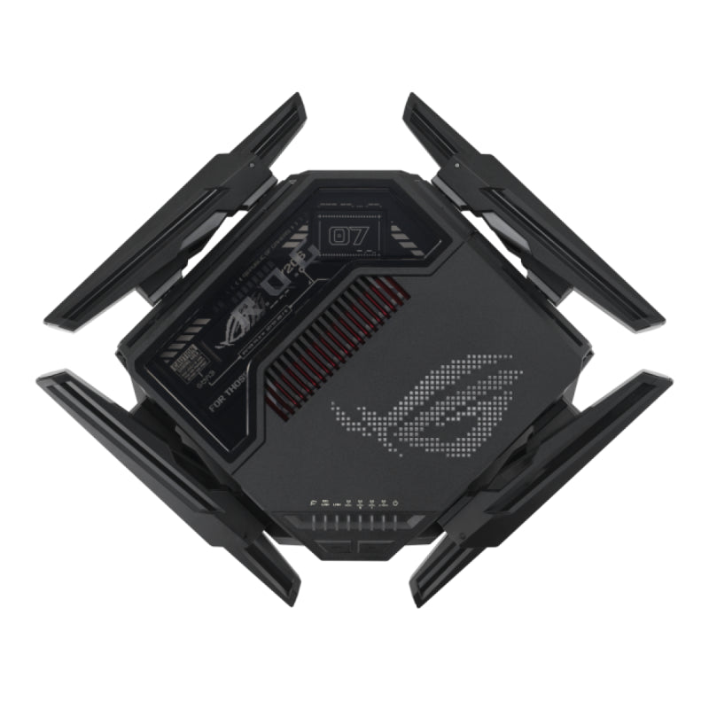 ASUS ROG Rapture GT - BE98 Quad - Band WiFi 7 Gaming Router, Supports 320MHz with Speeds of Up to 25 Gbps, Dual 10G Port, Mobile Game Mode, AiMesh & VPN Features | 90IG08F0 - MO9A0V - 4711387079461 - Vektra Computers LLC