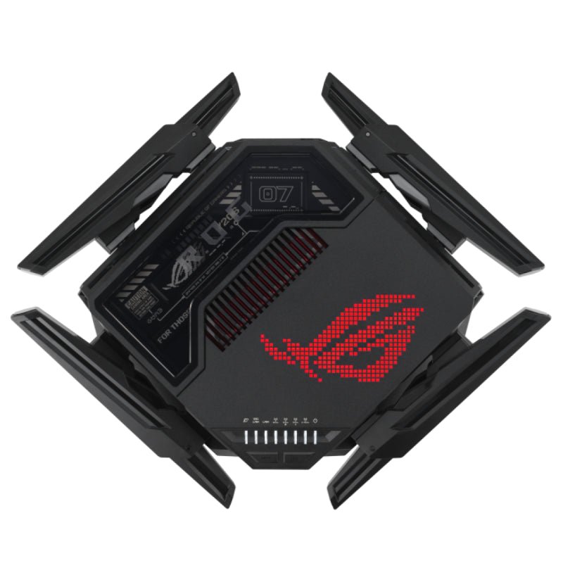 ASUS ROG Rapture GT - BE98 Quad - Band WiFi 7 Gaming Router, Supports 320MHz with Speeds of Up to 25 Gbps, Dual 10G Port, Mobile Game Mode, AiMesh & VPN Features | 90IG08F0 - MO9A0V - 4711387079461 - Vektra Computers LLC