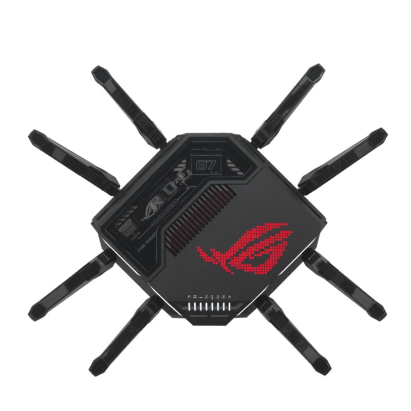 ASUS ROG Rapture GT - BE98 Quad - Band WiFi 7 Gaming Router, Supports 320MHz with Speeds of Up to 25 Gbps, Dual 10G Port, Mobile Game Mode, AiMesh & VPN Features | 90IG08F0 - MO9A0V - 4711387079461 - Vektra Computers LLC