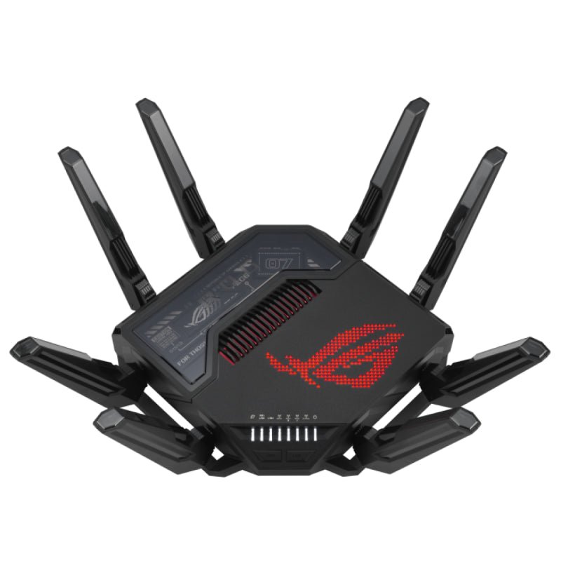 ASUS ROG Rapture GT - BE98 Quad - Band WiFi 7 Gaming Router, Supports 320MHz with Speeds of Up to 25 Gbps, Dual 10G Port, Mobile Game Mode, AiMesh & VPN Features | 90IG08F0 - MO9A0V - 4711387079461 - Vektra Computers LLC