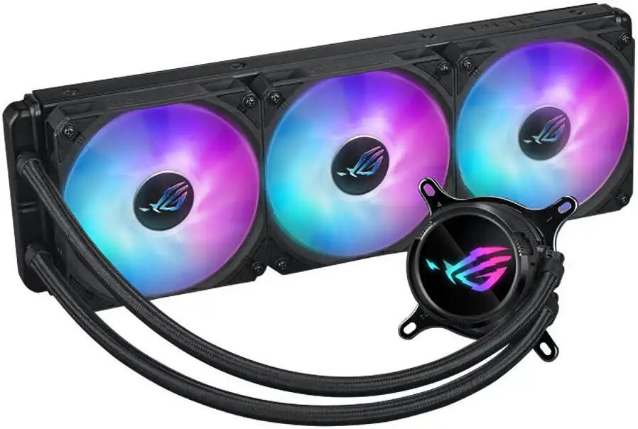 ASUS ROG Strix LC III 360 aRGB CPU Liquid Cooling, 360mm Radiator, 3x ROG Strix AF - 12S aRGB 120mm Fans, 2200 RPM Fan Speed, 70.38 CFM Ariflow, 360° Rotating ROG Logo, Black | 90RC00T1 - M0UAY0 - 4711387414590 - Vektra Computers LLC