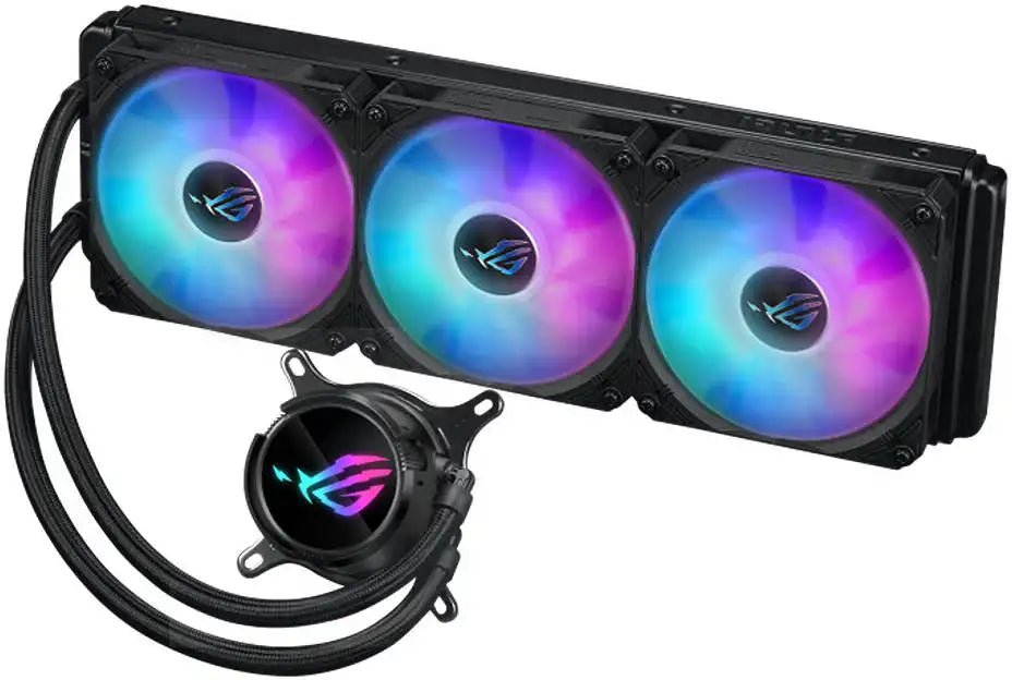 ASUS ROG Strix LC III 360 aRGB CPU Liquid Cooling, 360mm Radiator, 3x ROG Strix AF - 12S aRGB 120mm Fans, 2200 RPM Fan Speed, 70.38 CFM Ariflow, 360° Rotating ROG Logo, Black | 90RC00T1 - M0UAY0 - 4711387414590 - Vektra Computers LLC