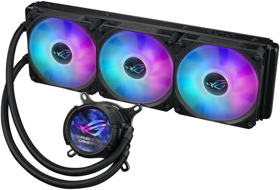 ASUS ROG Strix LC III 360 ARGB LCD CPU Liquid Cooling, 360mm Radiator, 3x ROG STRIX AF - 12S ARGB 120mm Fans, 2200 RPM Fan Speed, 70.38 CFM Air Flow, 360° Rotating ROG Logo, Black | 90RC00W1 - M0UAY0 - 4711387579671 - Vektra Computers LLC
