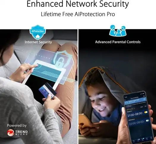 Asus RT - AX88U Pro AX6000 Dual Band WiFi 6 Router, Dual 2.5G Port, 2.0 GHz Quad Core CPU, Ai Protection Pro, WPA3, Mesh WiFi Support, WAN Aggregation, External Antenna x 4, Black | 90IG0820 - MU9A00 - 4711081911111 - Vektra Computers LLC