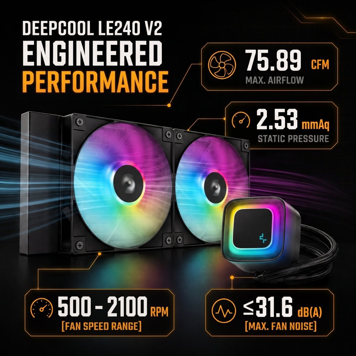 DeepCool LE240 V2 240mm ARGB AIO Liquid Cooler – Black - 6933412729211 - Vektra Computers LLC