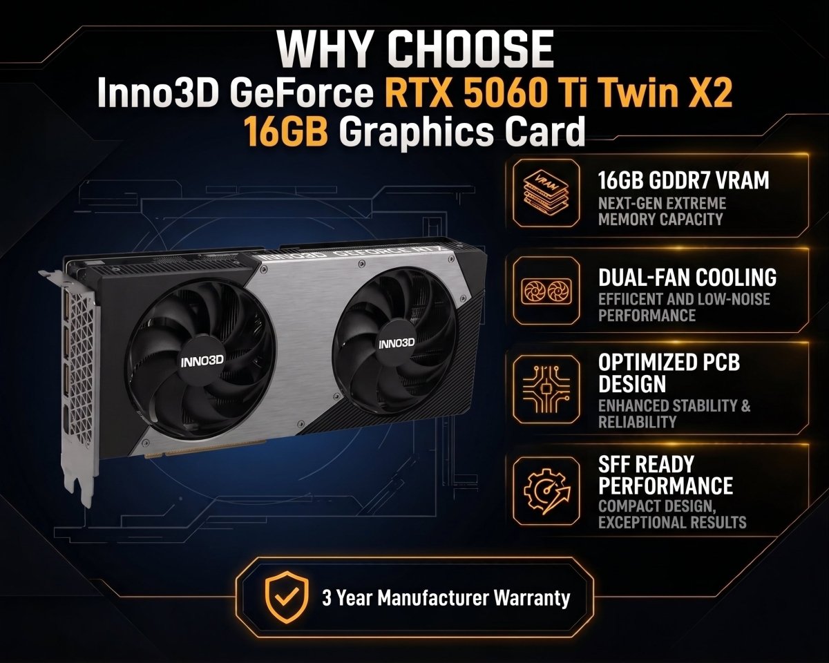 Inno3D GeForce RTX 5060 Ti Twin X2 16GB Graphics Card - 8886307700674 - Vektra Computers LLC