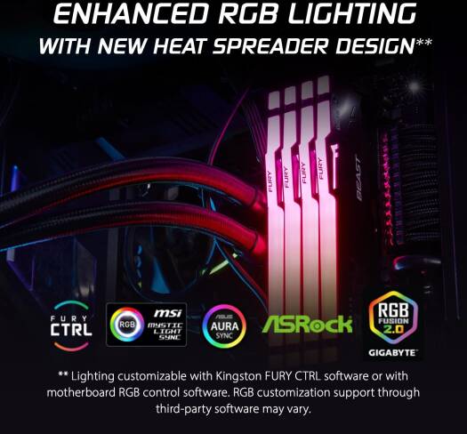 Kingston Fury Beast RGB 16GB DDR5 6000MHz Desktop Memory | KF560C36BBE2A - 16 - 740617345919 - Vektra Computers LLC