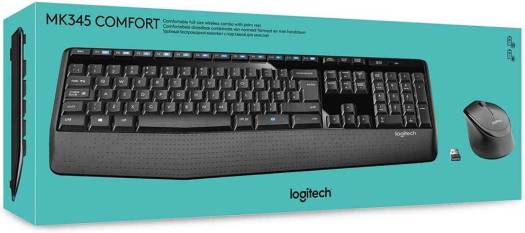 Logitech MK345 Wireless Keyboard and Mouse Combo, 10m Operating Distance, USB Receiver Interface, 1000DPI Sensor Resolution, With Palm Rest, English Arabic Layout, Black | 920 - 010068 - Vektra Computers LLC