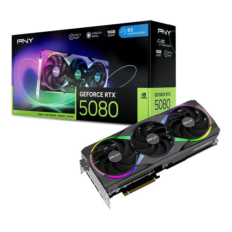 PNY GeForce RTX 5080 16GB ARGB EPIC-X RGB Overclocked Triple Fan -  - Vektra Computers LLC