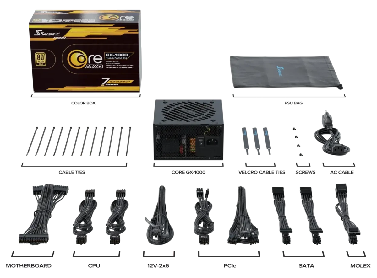 Seasonic CORE GX Fully Modular 80+ Gold ATX 3.1 Power Supply - 4711173878476 - Vektra Computers LLC