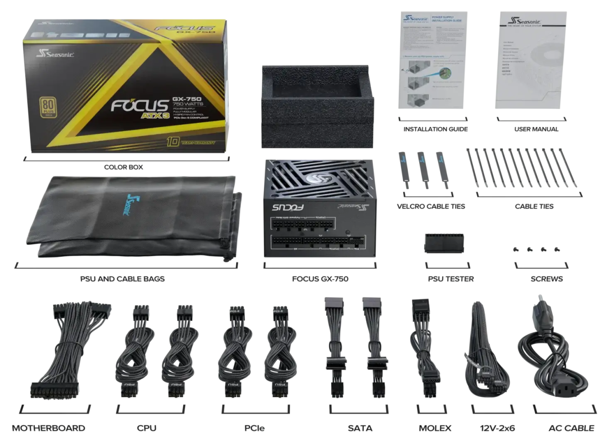 SEASONIC FOCUS GX - 750 ATX 3.1 750W Power Supply | SRP - FGX751 - A5A32SF - 4711173878445 - Vektra Computers LLC