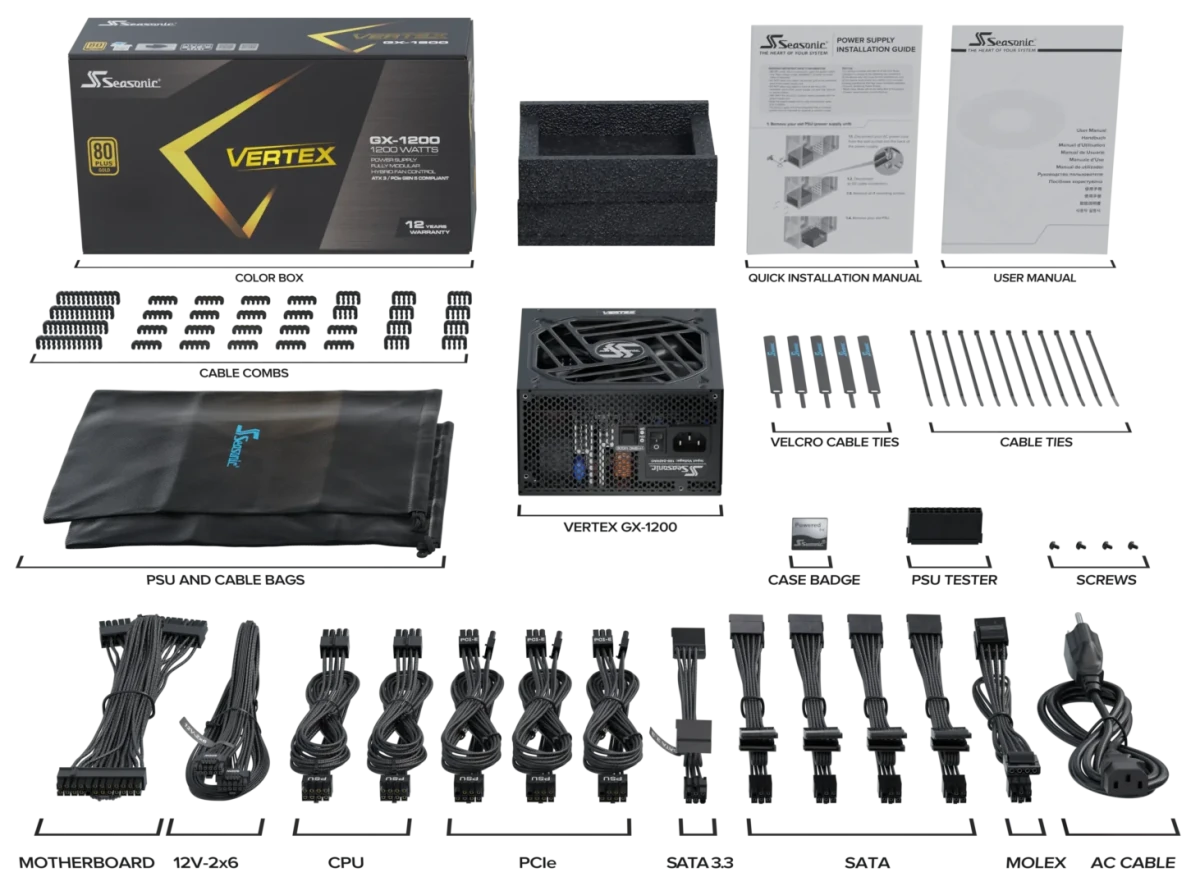 Seasonic VERTEX GX Series Fully Modular 80+ Gold ATX 3.1 Power Supply - 4711173877721 - Vektra Computers LLC