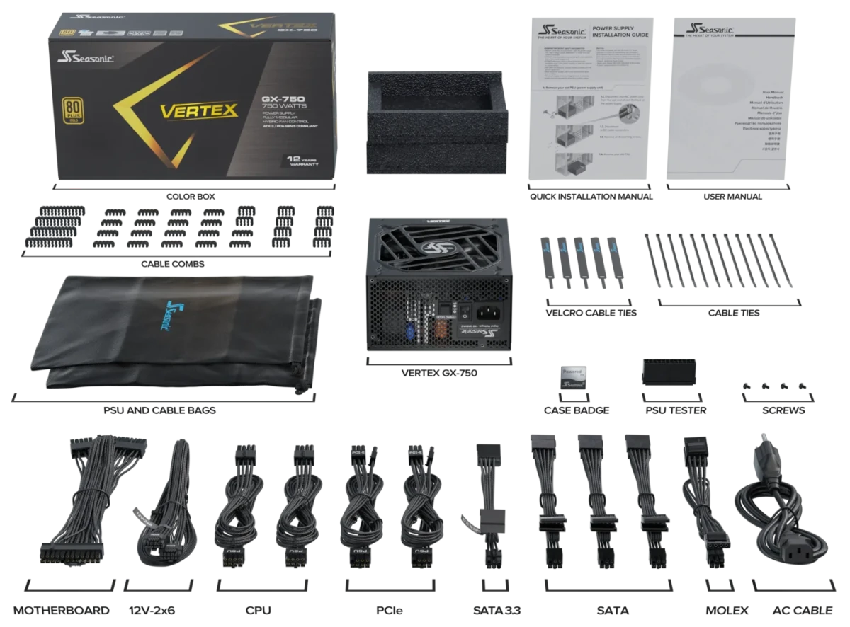 Seasonic VERTEX GX Series Fully Modular 80+ Gold ATX 3.1 Power Supply - 4711173877721 - Vektra Computers LLC