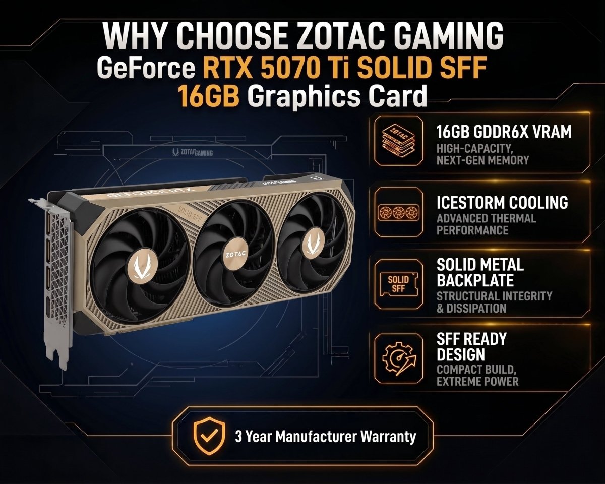 ZOTAC GeForce RTX 5070 Ti SOLID SFF 16GB Graphics Card - 8886307700797 - Vektra Computers LLC
